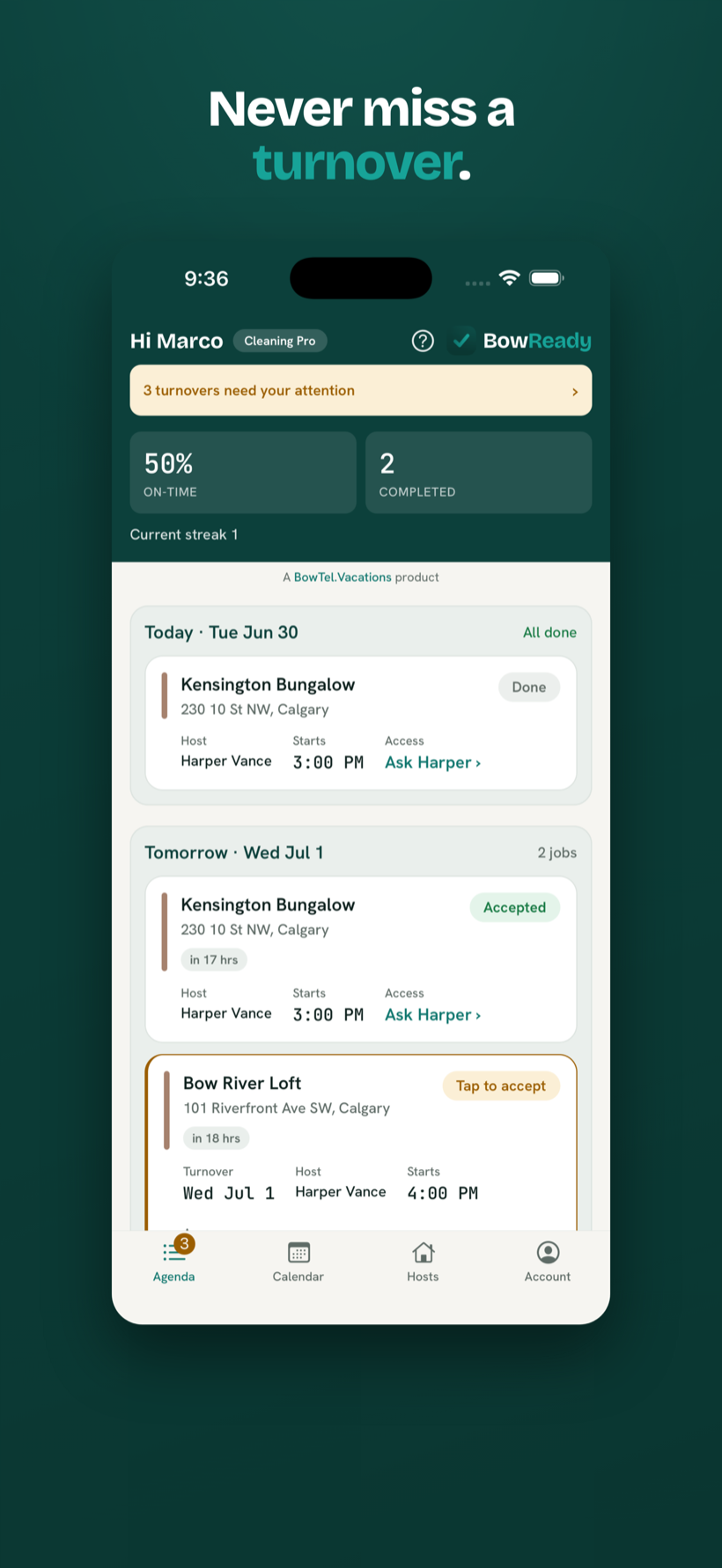 Never miss a turnover — cleaner's agenda